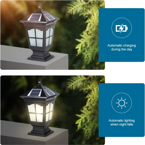 Miniatura 2 de Luces solares de columna para exteriores, IP65, impermeables, externas, tricolor, atenuación, luces de poste de luz de poste de aluminio para patio