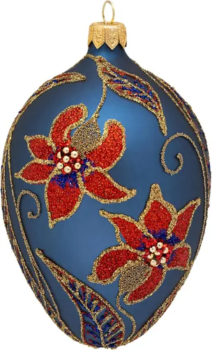 Miniatura 5 de Colección Palace de Miss Christmas 2025 Huevo Fabergé Azul y Dorado de 5 Pulgadas de Vidrio Soplado para Árbol de Navidad (Azul Elegante y Plata)
