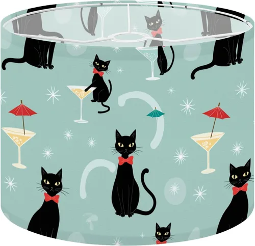Miniatura 14 de Drum Lampshade Mid Century Black Cat Starry Lights Retro Style Medium Lamp Shade Replacement Linen Fabric Lampshades for Bedside Table Lamp Floor