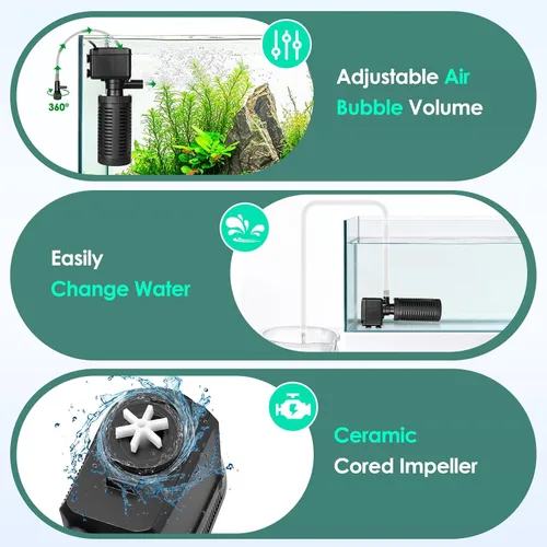 Miniatura 3 de hygger Filtro sumergible para acuario pequeño de 5 a 10 galones, filtración en tanque con aireación para agua salada y agua dulce, filtros internos