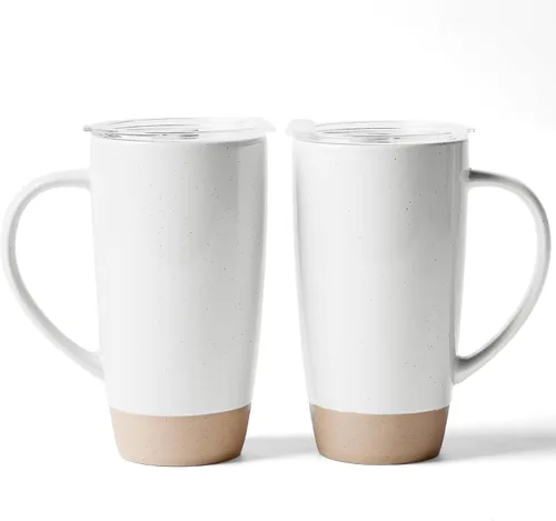 Miniatura 23 de famiware Jupiter - Taza de café grande de 20 onzas con tapa, taza de cerámica con asa para café con leche, té, cacao, leche, hogar y oficina, apta
