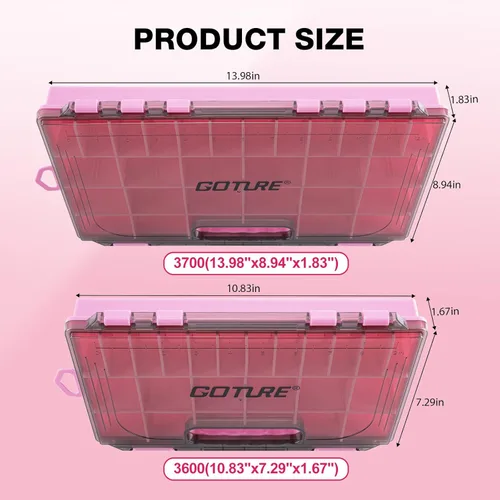 Miniatura 2 de Goture Organizador de caja de aparejos de pesca, caja organizadora de pesca transparente con regla de medición, divisores ajustables, pestillos C