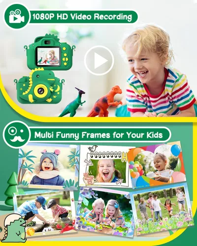 Miniatura 5 de Cámara para niños, Cámara digital para niños pequeños de dinosaurio para niños de 3 a 12 años, regalos de Navidad y cumpleaños, cámara de video HD