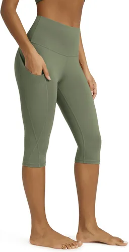 Miniatura 150 de ODODOS - Leggings capri de cintura alta para mujer con bolsillos, control de abdomen, no se transparentan, para entrenamiento atlético, running