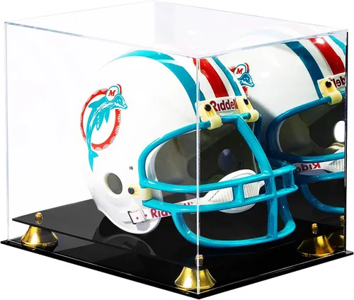 PENNZONI Vitrina de casco de fútbol de tamaño completo | vitrina de acrílico transparente | Estuche de casco de base negra de doble capa con