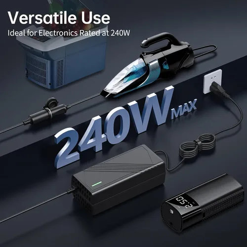 Miniatura 2 de Convertidor C20 de CA a CC actualizado de 20A/240W/11.61FT/110V-240V a 12V Adaptador de corriente para coche, adaptador de enchufe de encendedor