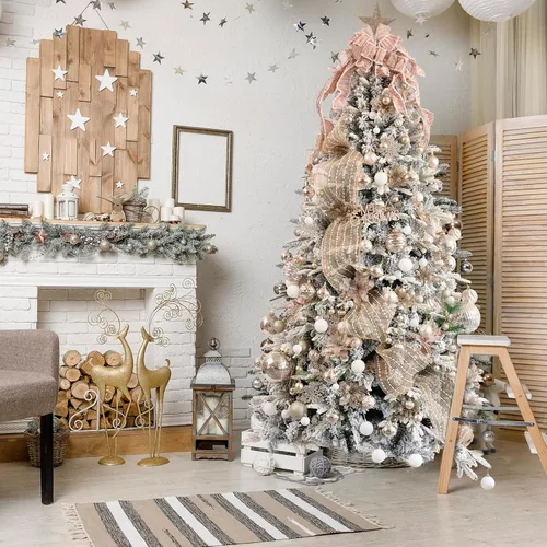 Miniatura 6 de Juego de adornos de bolas de Navidad surtidas de 100 unidades, decoración de árbol de Navidad de temporada inastillable con paquete de regalo Dorado