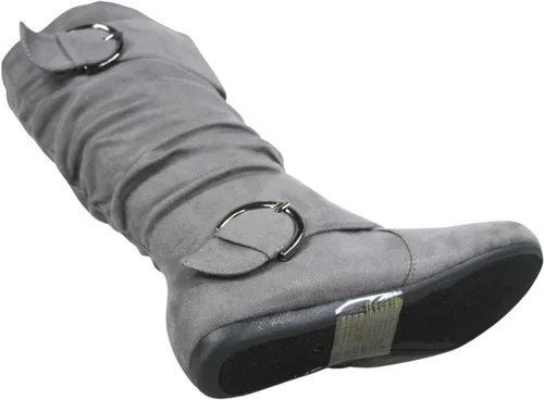 Miniatura 3 de FZ-Fits Botas de mujer con hebilla lateral, cierre de cremallera, puntera redonda, planas, con tacón bajo, de media pantorrilla