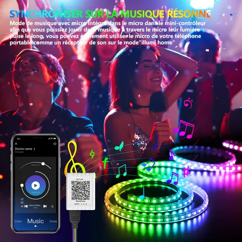 Miniatura 8 de Nexillumi Luces LED para dormitorio de 100 pies con sincronización de música que cambian de color, tira de luces LED inteligentes con control remoto