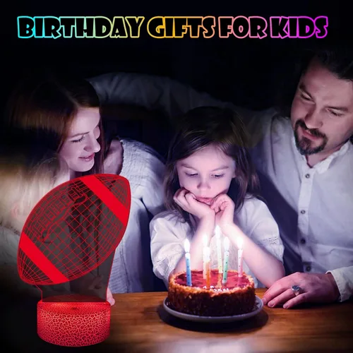 Miniatura 4 de Lámpara de ilusión 3D de fútbol, luz nocturna, 7 colores, cambio gradual automático, luces LED alimentadas por USB, regalos para niños