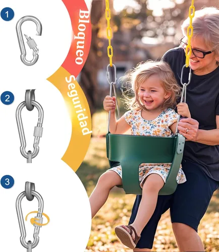 Miniatura 5 de little dove Cubo completo de respaldo alto, columpio para niños pequeños con cadenas revestidas y protección triangular de inmersión para mayor Verde