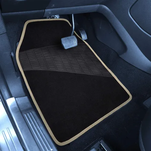 Miniatura 3 de FH Group Alfombrillas antideslizantes con almohadilla de talón de goma, ajuste universal para sedán, SUV y camión, juego completo beige/negro