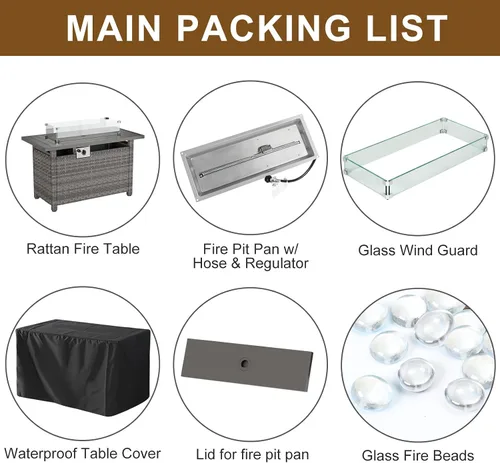 Miniatura 8 de Mesa para fogata de 44 pulgadas con protector contra el viento para exteriores, fogatas de gas propano de encendido automático, mesa rectangular