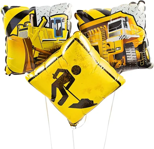 Construction Zone - Globos de Mylar para decoración de fiestas temáticas de construcción para cumpleaños y eventos de niños, diseño de señal de