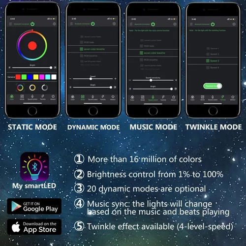Miniatura 4 de Twinkle - Kit de techo de fibra óptica con luz de estrella, luces LED de estrella nocturna estrellada, 16 W, RGBW, Bluetooth, control de aplicación