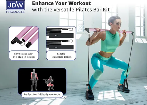 Miniatura 3 de Kit de barra de pilates 2 bandas estándar y 2 fuertes para entrenamiento de cuerpo completo Bolsa de almacenamiento incluida Equipo de fitness