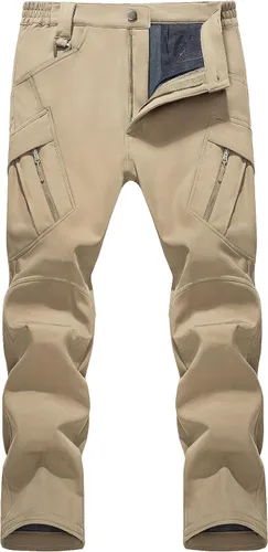 Miniatura 5 de TACVASEN Pantalones de invierno para hombre, 9 bolsillos, forro polar, para senderismo, nieve, resistentes al agua, cálidos, softshell, gruesos