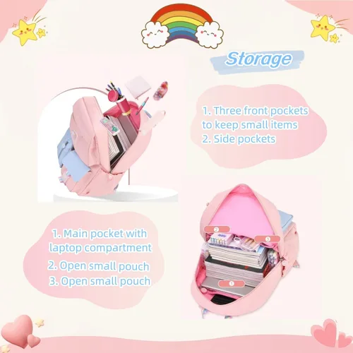 Miniatura 5 de Mochila escolar para niñas para escuela primaria ligera, Rosa Azul, Classic