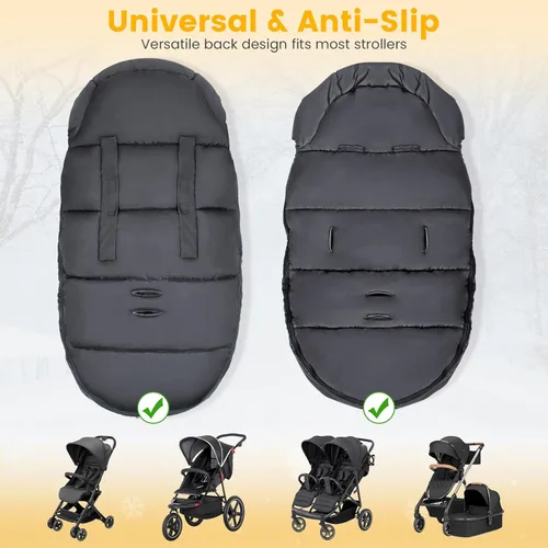 Miniatura 3 de Orzbow Saco universal para cochecito, bolsa de invierno para cochecito de bebé, saco de dormir cálido de forro polar coral para clima frío, Negro
