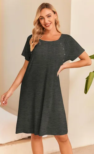 Miniatura 4 de Ekouaer - Camisón con botones y manga corta para mujer, vestido para lactancia, parto, hospital y maternidad, tallas S-XXL