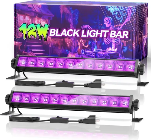 Paquete de 2 barras de luz negra LED de 42W, luz negra con cable de 6 pies + interruptor + enchufe, suministros para fiestas de luces negras que