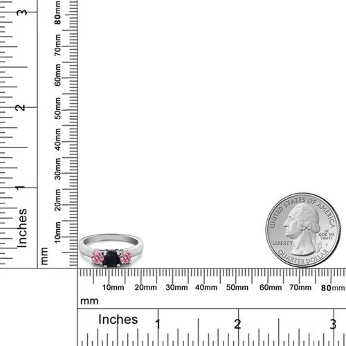 Miniatura 5 de Anillo de plata de ley 925 con diamantes cultivados en laboratorio de ónix negro y rosa de 098 quilates
