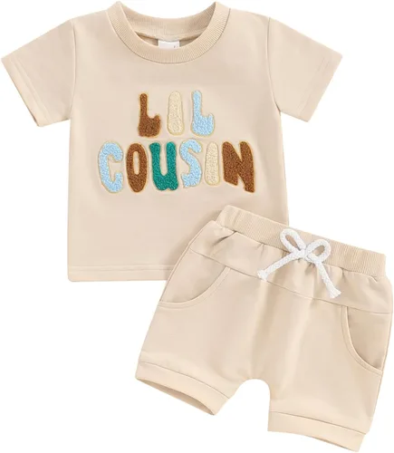 MOLZULAMS LilBig Cousin - Traje de bebé niña y niño, camisa bordada de color sólido, parte superior de pantalones cortos, ropa de verano linda