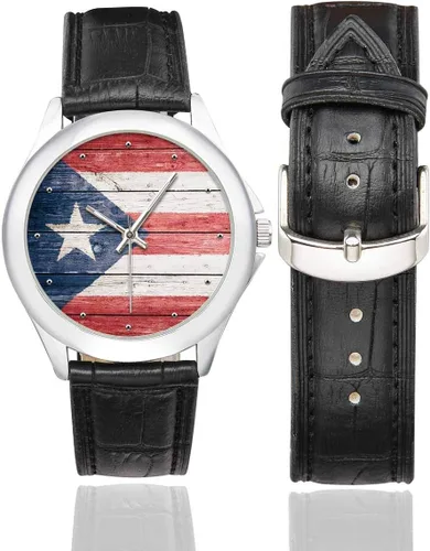 Miniatura 2 de InterestPrint Cool National Flag - Reloj de pulsera de cuero clásico de acero inoxidable para mujer, color negro