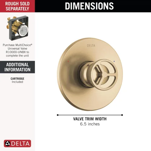 Miniatura 3 de Delta Trinsic Serie 14 Kit de ajuste de válvula de una sola función, juego de mango dorado cepillado para sistema de grifo de ducha, bronce champán