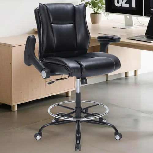 Miniatura 2 de Silla de dibujo de oficina, silla de escritorio alta con reposabrazos ajustables y reposapiés, silla de escritorio de piel sintética con cojín