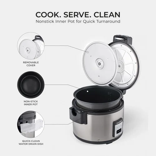 Miniatura 7 de CUCKOO Arrocera comercial y calentador, olla arrocera extra grande de 30 tazas sin cocer / 60 tazas cocidas, olla industrial profesional de granos