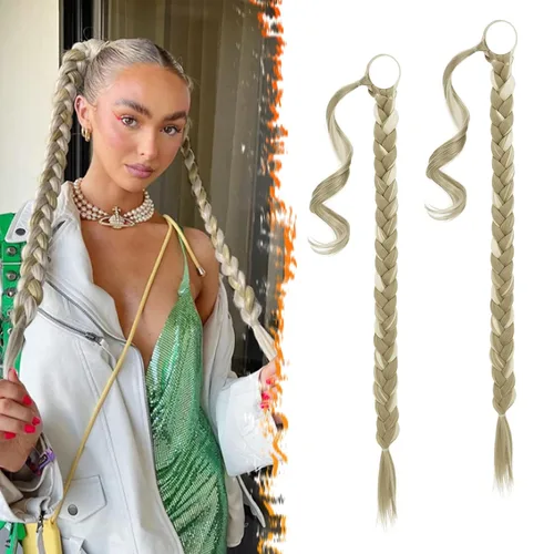 Miniatura 40 de Barsdar Extensión de 26 Pulgadas de Cola de Caballo Trenzada Larga con Banda Elástica - Extensiones de Cabello en Cola de Caballo Recta y Elegante