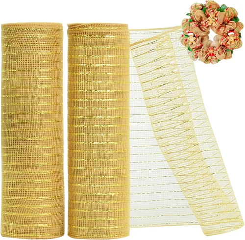 Miniatura 21 de TONIFUL 2 rollos de cinta de malla decorativa blanca de 10 pulgadas, malla de tela con papel de aluminio para suministros de corona de malla, corona