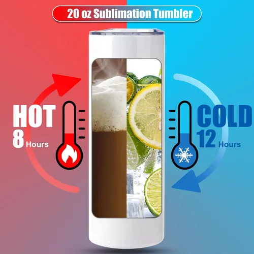 Miniatura 5 de Paquete de 1 vaso de sublimación de 20 onzas de acero inoxidable recto delgado para prensa de calor, taza en blanco con tapa, envoltura retráctil