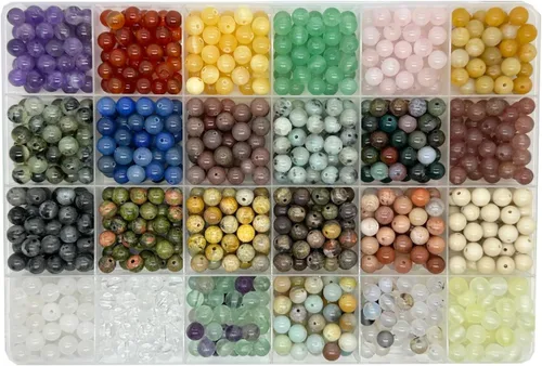 Miniatura 11 de 252 piezas de cuentas de piedra redondas naturales de 0.31 pulgadas, cuentas de piedras preciosas sueltas, tamaño del agujero de 0.039 pulgadas