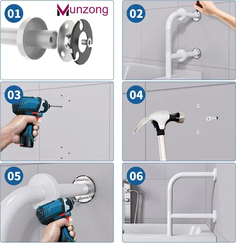 Miniatura 7 de Munzong - Barra de seguridad para bañera con doble agarre, barra de agarre antideslizante en forma de F de 16 pulgadas para personas mayores