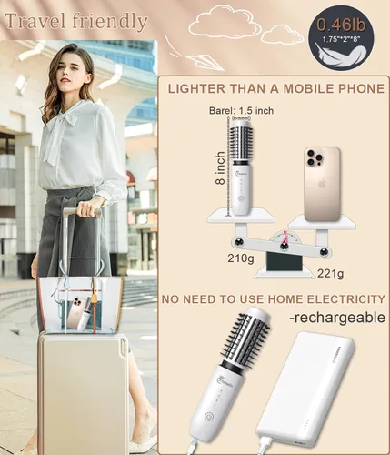 Miniatura 2 de Cepillo de rizador, rizador de pelo inalámbrico de 1.5 pulgadas, cepillo 3 en 1, peine alisador de pelo recargable, cepillo portátil de 7000 mAh