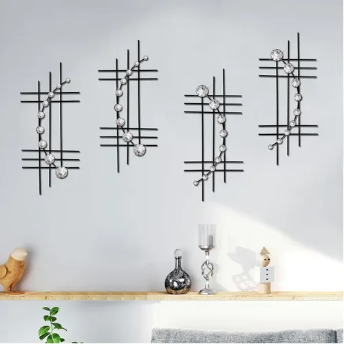 ZEXUIRU 4 piezas de arte abstracto de pared de metal para decoración del hogar, sala de estar, dormitorio, baño, oficina, metal, brillante, Negro