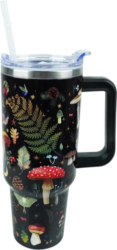 Lindo vaso de 40 onzas con asa y tapa con popote a prueba de fugas, taza de viaje para café con asa aislada para bebidas frías y calientes, regalos
