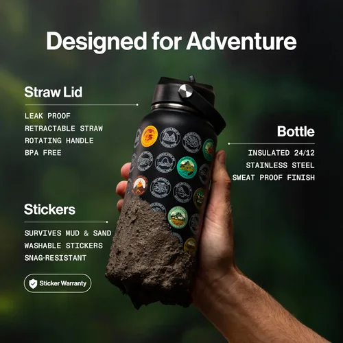 Miniatura 3 de Botella de agua de los Parques Nacionales con kit de pegatinas, colaboración de Erikas Chesonis, botella de aventura con pajita, pegatinas