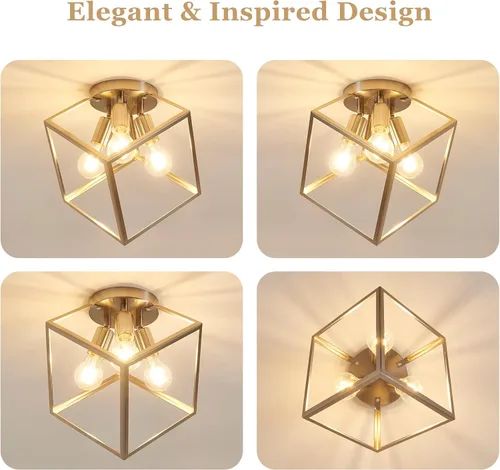 Miniatura 6 de Lámpara de techo empotrada de níquel cepillado, accesorios de iluminación geométrica multidireccional, marco de metal moderno, luces de vestíbulo