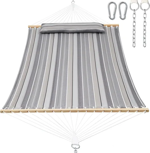 Miniatura 11 de GAFETE Hamaca de tela acolchada para 2 personas para exterior, hamacas dobles de 12 pies con barra separadora, almohada extraíble grande, bolsa
