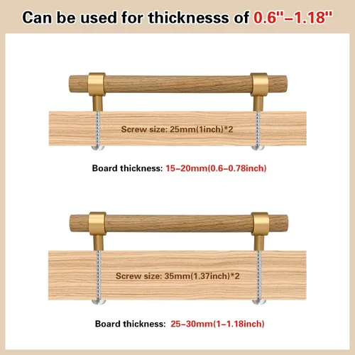 Miniatura 6 de Paquete de 6 tiradores de madera para cajones, manijas de madera de haya, 3-3/4 pulgadas, accesorios de madera para armarios, aparadores