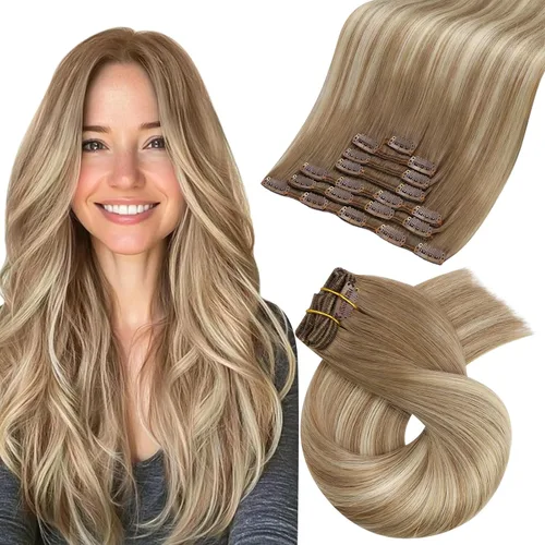 Miniatura 53 de Moresoo Extensiones de cabello humano Remy con clip, color rubio platino, extensiones de cabello humano real de doble trama, color rubio #60, 18