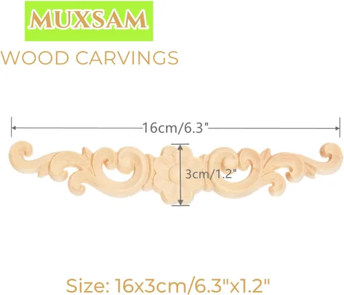 Miniatura 2 de MUXSAM Apliques de madera decorativos tallados, calcomanías largas de madera para decoración de muebles de bricolaje, tallas de roseta para puerta