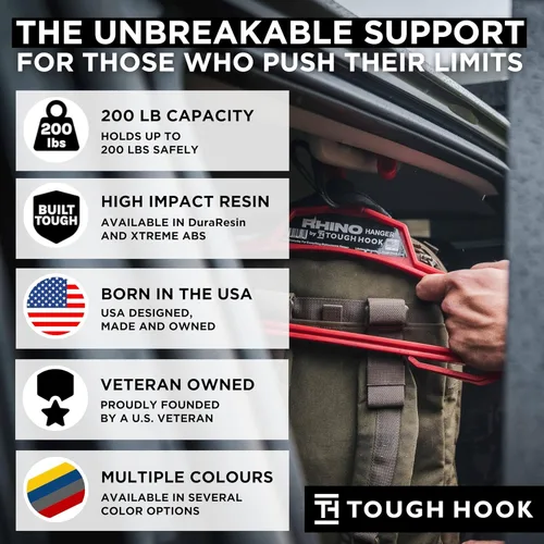 Miniatura 9 de Rhino Tough Hook - Perchas resistentes para ropa, fabricadas en Estados Unidos, de grado militar, para armadura corporal, capacidad de 200 libras
