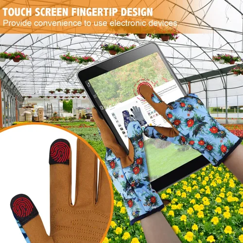 Miniatura 5 de Guantes de Jardinería de Cuero MERTURN para Mujeres, Guantes de Jardín a Prueba de Espinas, Guantes de Trabajo Compatibles con Pantalla Táctil