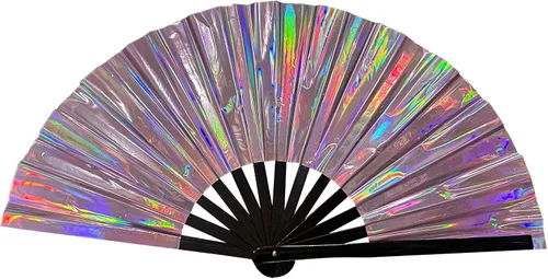Miniatura 10 de Ventilador de mano plegable grande para hombres y mujeres, ventilador holográfico para mujeres, fiesta de baile, festivales, Halloween, EDM