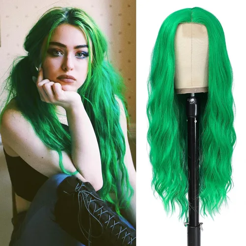 Miniatura 18 de YBYMCAI - Peluca azul larga y ondulada para mujer, parte media, peluca azul degradada de 26 pulgadas, pelo natural rizado sintético, fibra Azul