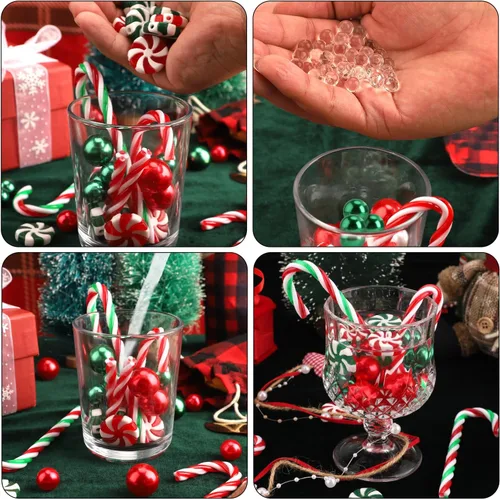 Miniatura 4 de 120 piezas de relleno de jarrón de Navidad, relleno de jarrón flotante, cuentas de relleno de jarrón de Navidad, bastón de caramelo, perlas
